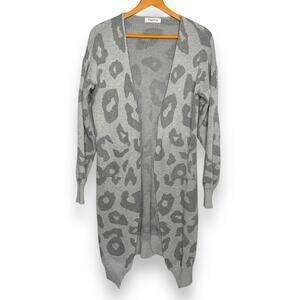 Amazon Brand gray leopard print longline duster length cardigan sweater SZ L